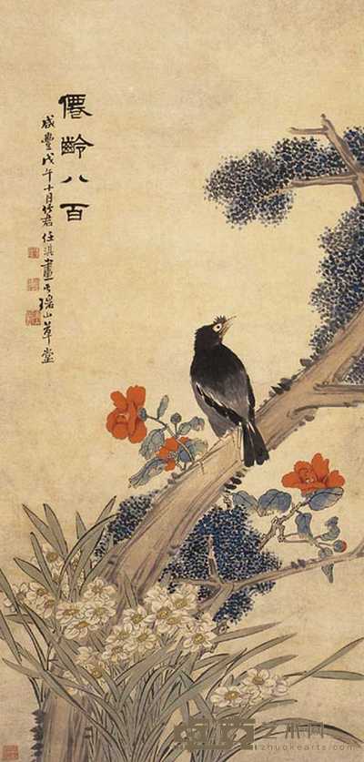 任淇 花鸟 立轴 106×51cm